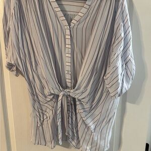 Striped Button-Down Tie-Front Top